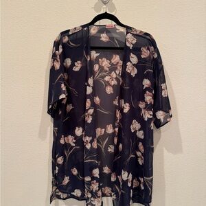 Hello MIZ Navy Floral Sheer Blouse